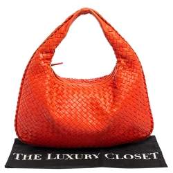 Pre Owned Bottega Veneta Orange Leather Small Veneta Hobo