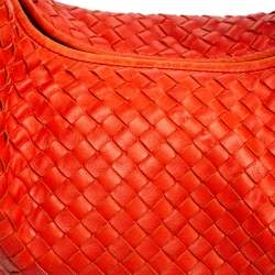 Pre Owned Bottega Veneta Orange Leather Small Veneta Hobo