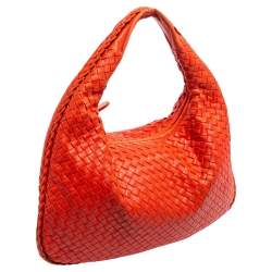 Pre Owned Bottega Veneta Orange Leather Small Veneta Hobo