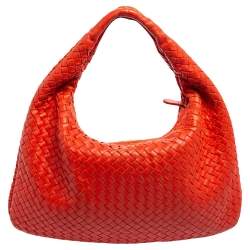 Pre Owned Bottega Veneta Orange Leather Small Veneta Hobo
