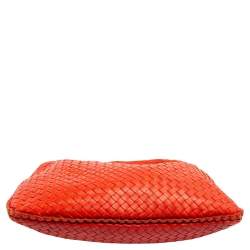 Pre Owned Bottega Veneta Orange Leather Small Veneta Hobo