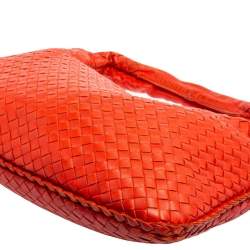 Pre Owned Bottega Veneta Orange Leather Small Veneta Hobo