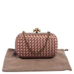 Pre Owned Bottega Veneta Mauve Satin and Ayers Trim Knot Clutch Bag