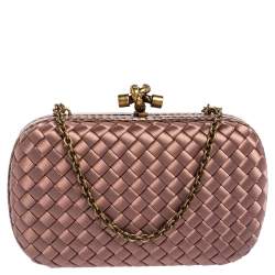 Pre Owned Bottega Veneta Mauve Satin and Ayers Trim Knot Clutch Bag