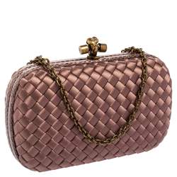 Pre Owned Bottega Veneta Mauve Satin and Ayers Trim Knot Clutch Bag