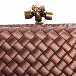 Pre Owned Bottega Veneta Mauve Satin and Ayers Trim Knot Clutch Bag