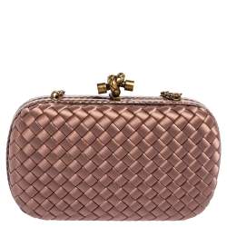 Pre Owned Bottega Veneta Mauve Satin and Ayers Trim Knot Clutch Bag