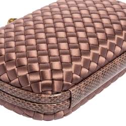 Pre Owned Bottega Veneta Mauve Satin and Ayers Trim Knot Clutch Bag