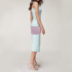 Pre Owned Bottega Veneta Pink Intrecciato Leather Flap Crossbody Bag