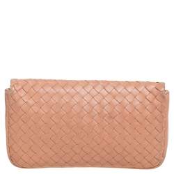 Pre Owned Bottega Veneta Beige Intrecciato Leather Turnlock Pouch