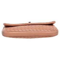 Pre Owned Bottega Veneta Beige Intrecciato Leather Turnlock Pouch