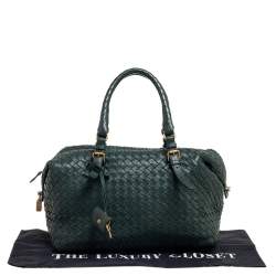 Pre Owned Bottega Veneta Green Intrecciato Boston Bag