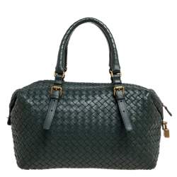 Pre Owned Bottega Veneta Green Intrecciato Boston Bag