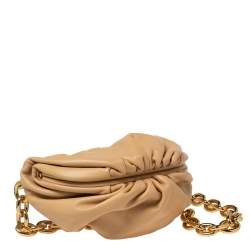 Pre Owned Bottega Veneta Almond Beige Leather The Belt Chain Pouch