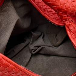 Pre Owned Bottega Veneta Orange Intrecciato Leather Medium Veneta Hobo