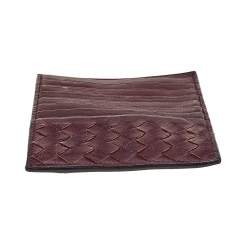 Pre Owned Bottega Veneta Burgundy Intrecciato Leather Card Holder