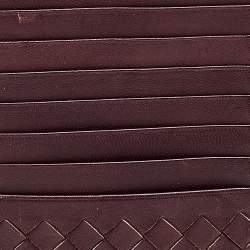 Pre Owned Bottega Veneta Burgundy Intrecciato Leather Card Holder