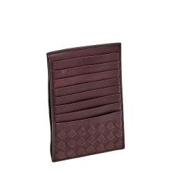 Pre Owned Bottega Veneta Burgundy Intrecciato Leather Card Holder