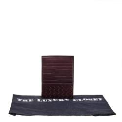 Pre Owned Bottega Veneta Burgundy Intrecciato Leather Card Holder