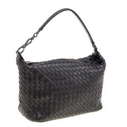 Pre Owned Bottega Veneta Dark Brown Intrecciato Leather Shoulder Bag