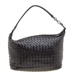 Pre Owned Bottega Veneta Dark Brown Intrecciato Leather Shoulder Bag