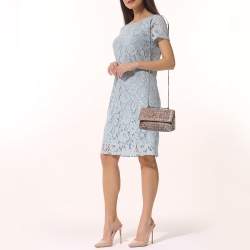 Pre Owned Bottega Veneta Beige/Black Intrecciato Snakeskin Olimpia Shoulder Bag