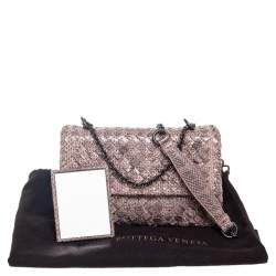 Pre Owned Bottega Veneta Beige/Black Intrecciato Snakeskin Olimpia Shoulder Bag