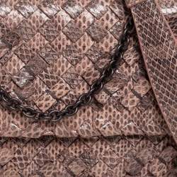 Pre Owned Bottega Veneta Beige/Black Intrecciato Snakeskin Olimpia Shoulder Bag