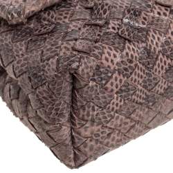 Pre Owned Bottega Veneta Beige/Black Intrecciato Snakeskin Olimpia Shoulder Bag