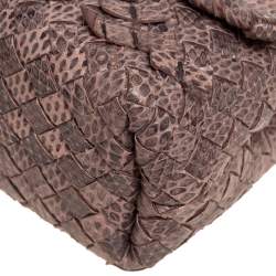 Pre Owned Bottega Veneta Beige/Black Intrecciato Snakeskin Olimpia Shoulder Bag