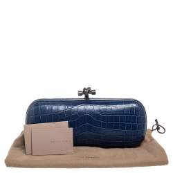 Pre Owned Bottega Veneta Blue Crocodile Knot Clutch