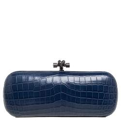 Pre Owned Bottega Veneta Blue Crocodile Knot Clutch