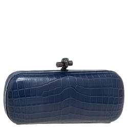 Pre Owned Bottega Veneta Blue Crocodile Knot Clutch