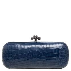 Pre Owned Bottega Veneta Blue Crocodile Knot Clutch