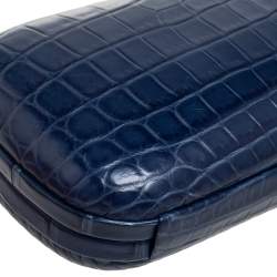 Pre Owned Bottega Veneta Blue Crocodile Knot Clutch