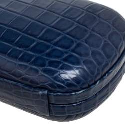 Pre Owned Bottega Veneta Blue Crocodile Knot Clutch