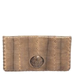 Pre Owned Bottega Veneta Beige/Black Python Turnlock Flap Clutch