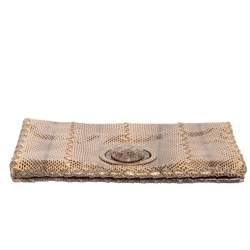 Pre Owned Bottega Veneta Beige/Black Python Turnlock Flap Clutch