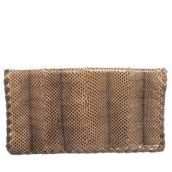 Pre Owned Bottega Veneta Beige/Black Python Turnlock Flap Clutch