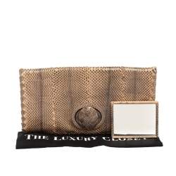 Pre Owned Bottega Veneta Beige/Black Python Turnlock Flap Clutch