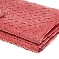 Pre Owned Bottega Veneta Orange Intrecciato Leather Wallet