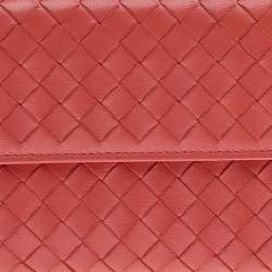 Pre Owned Bottega Veneta Orange Intrecciato Leather Wallet