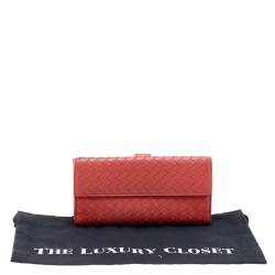 Pre Owned Bottega Veneta Orange Intrecciato Leather Wallet