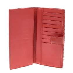 Pre Owned Bottega Veneta Orange Intrecciato Leather Wallet