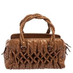 Pre Owned Bottega Veneta Brown Intrecciato Leather Braided Handle Satchel
