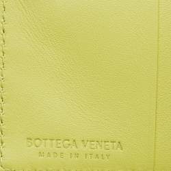 Pre Owned Bottega Veneta Lime Yellow Intrecciato Leather Compact Wallet