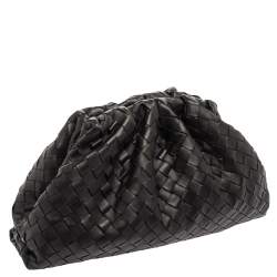 Pre Owned Bottega Veneta Black Intrecciato Leather Large The Pouch Clutch