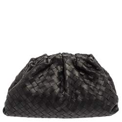 Pre Owned Bottega Veneta Black Intrecciato Leather Large The Pouch Clutch