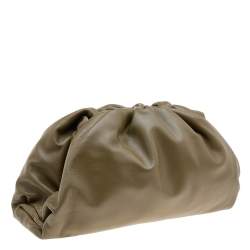 Pre Owned Bottega Veneta Olive Green Leather The Pouch Clutch