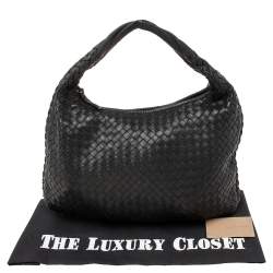 Pre Owned حقيبة هوبو بوتيغا فينيتا جلد إنترشياتو أسود